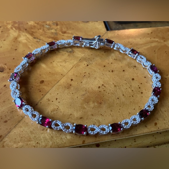 Natural Garnet Sterling Silver Tennis Bracelet - Picture 1 of 10